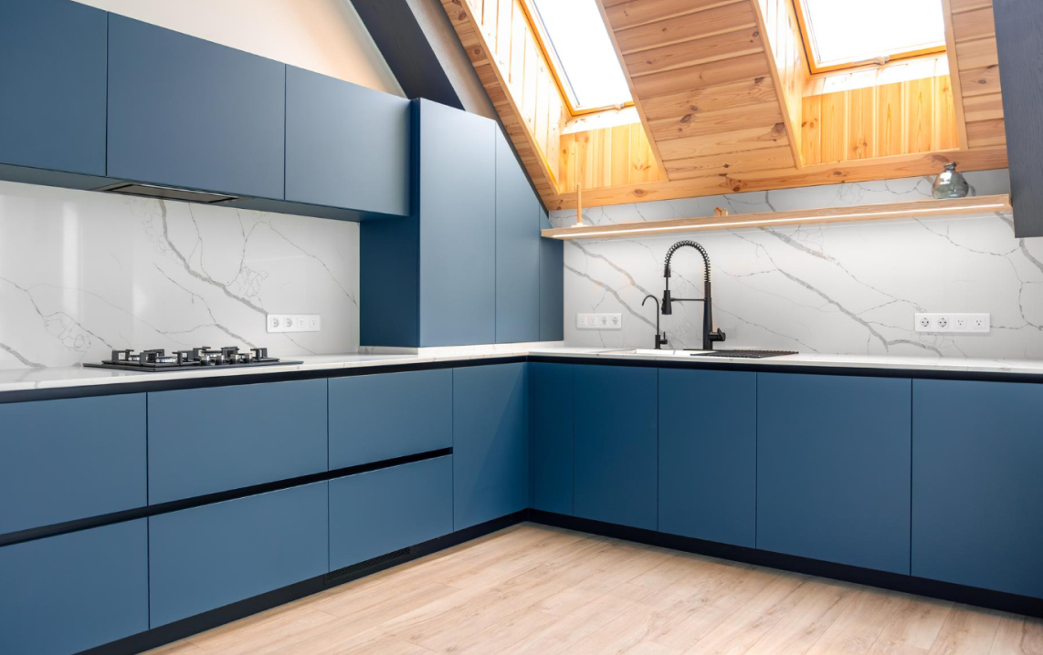 Premium blue modular kitchen by Modulo Kitchens