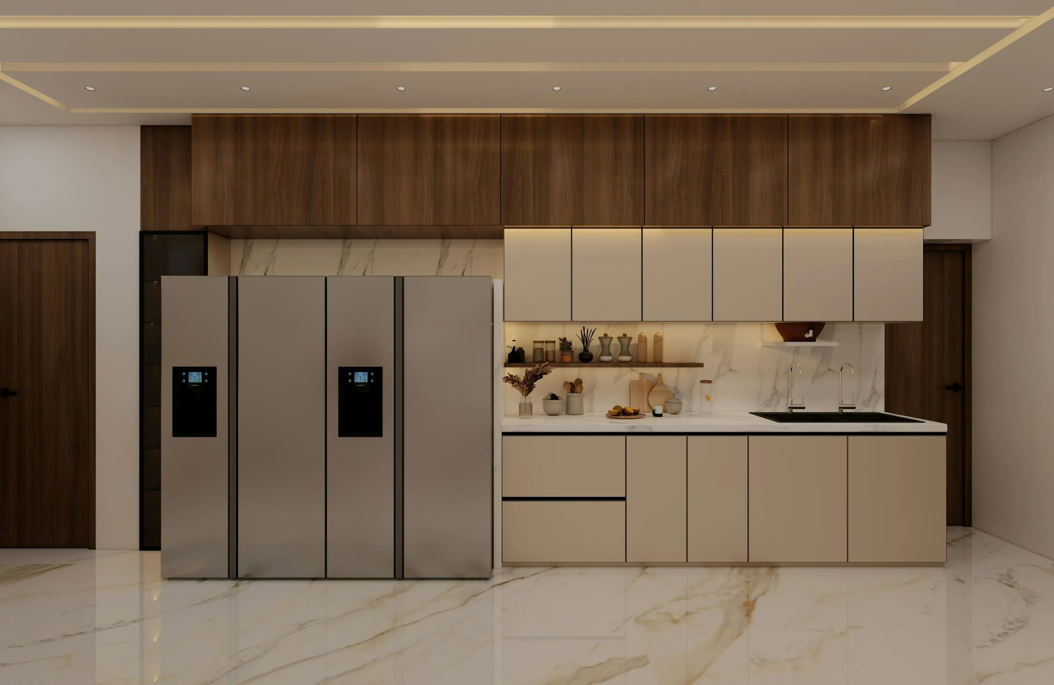 Warm modular kitchen interior